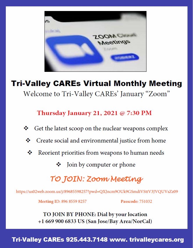 Tri-Valley CAREs’ January Virtual Meeting