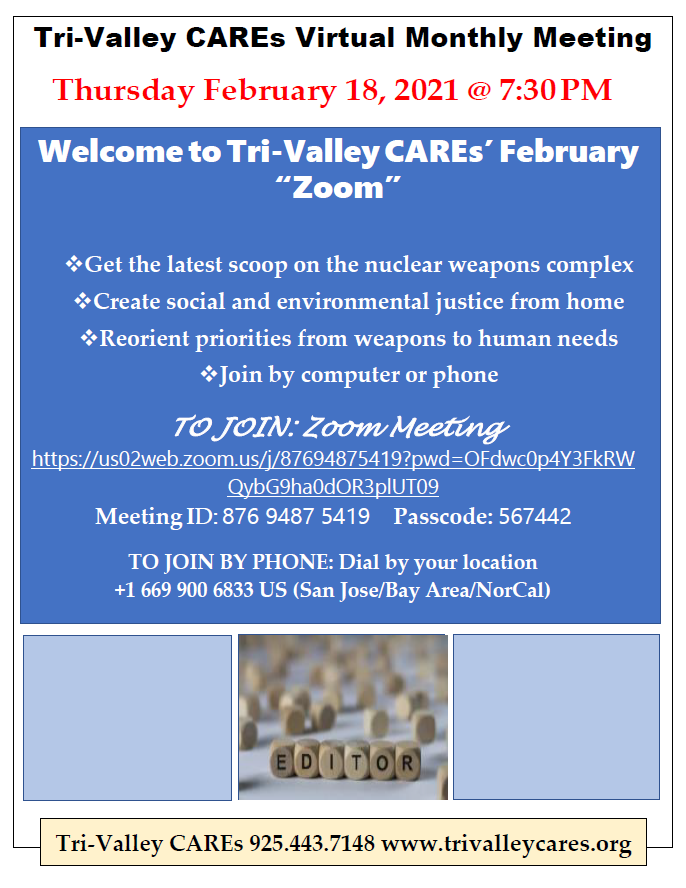 Tri-Valley CAREs’ February Virtual Meeting