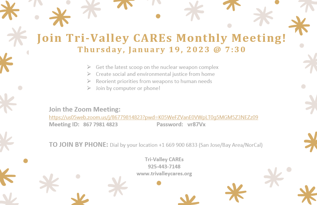 Tri-Valley CAREs’ January Virtual Meeting