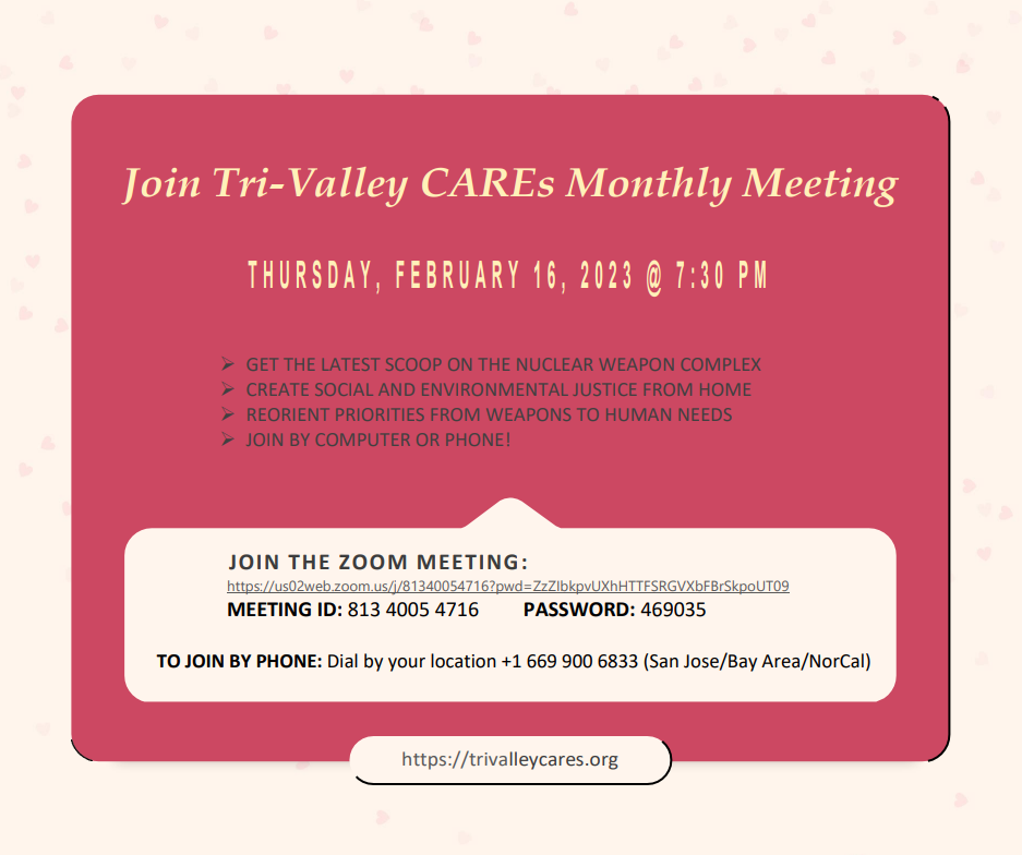 Tri-Valley CAREs’ February Virtual Meeting