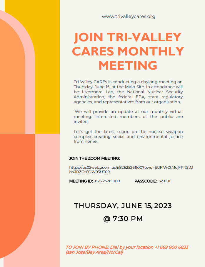 Tri-Valley CAREs’ June Virtual Meeting