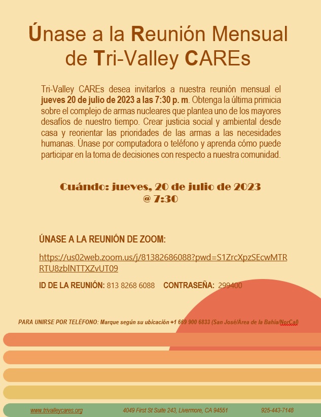 Reunión Virtual de Julio de Tri-Valley CAREs