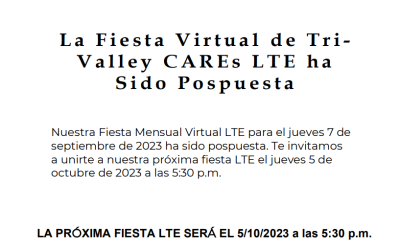 La Fiesta Virtual de Septiembre de Tri-Valley CAREs ha Sido Pospuesta