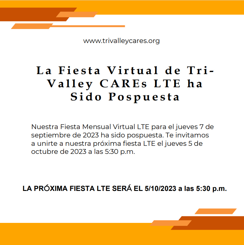La Fiesta Virtual de Septiembre de Tri-Valley CAREs ha Sido Pospuesta