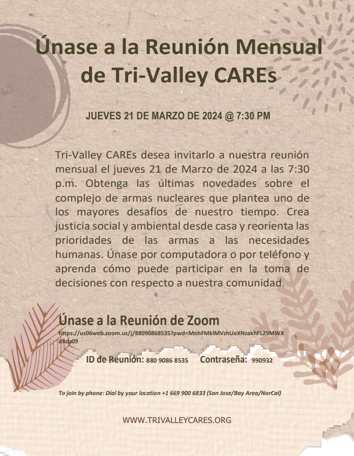 Reunión Virtual de Marzo de Tri-Valley CAREs