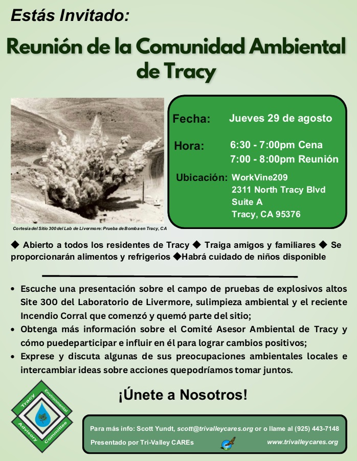 Reunión de la Comunidad Ambiental de Tracy – Jueves 29 de Agosto