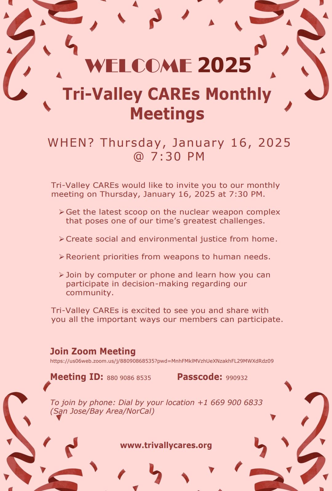 Tri-Valley CAREs’ January Virtual Meeting