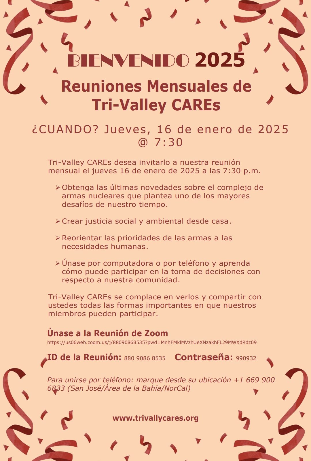 Reunión Virtual de Enero de Tri-Valley CAREs