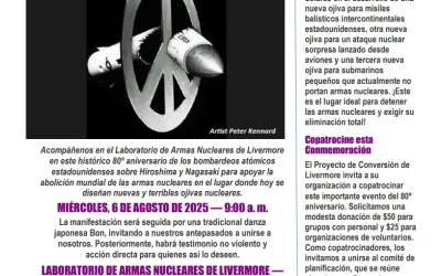 Únase a nosotros en el Laboratorio de Armas Nucleares de Livermore en este histórico 80 aniversario de los bombardeos atómicos estadounidenses de Hiroshima y Nagasaki.