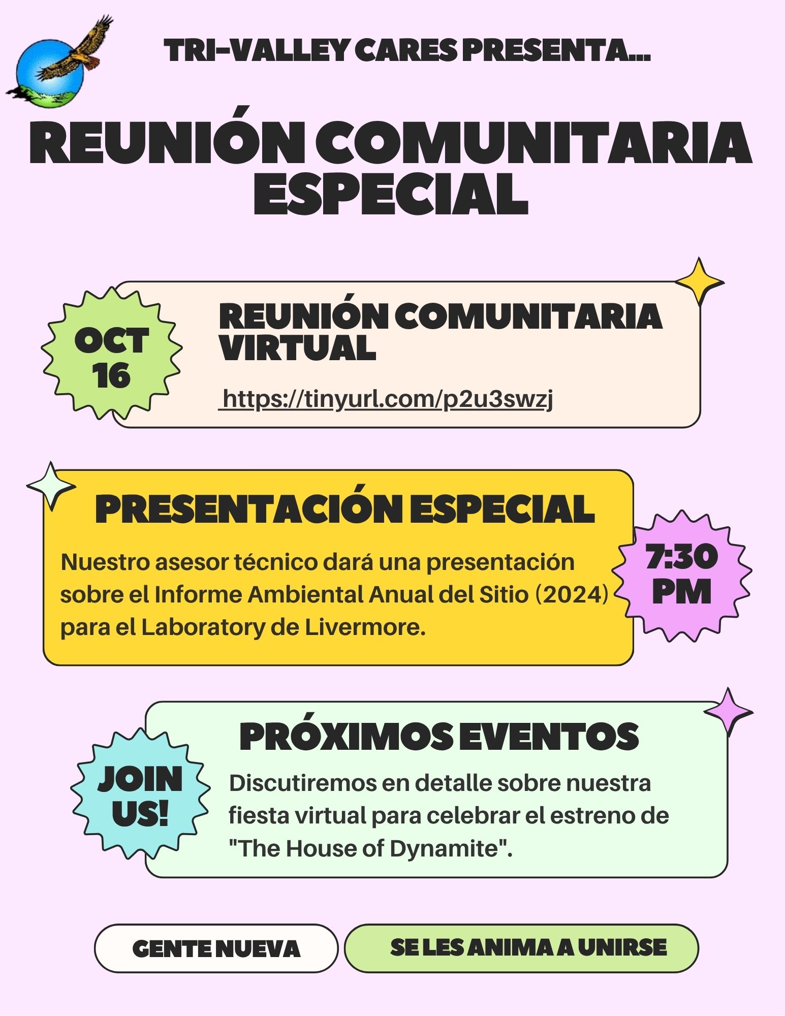 Tri-Valley CAREs le Invita a Nuestra Reunión Mensual de Octubre