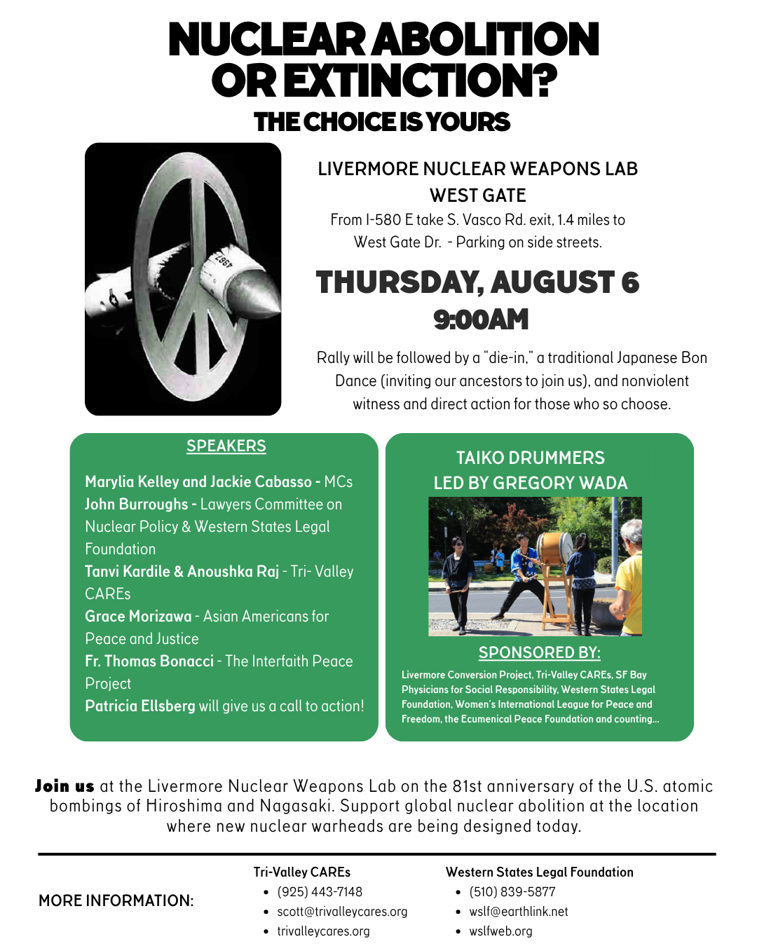 Save the Date! August 6th Hiroshima Commemoration Event at Livermore Lab Gates