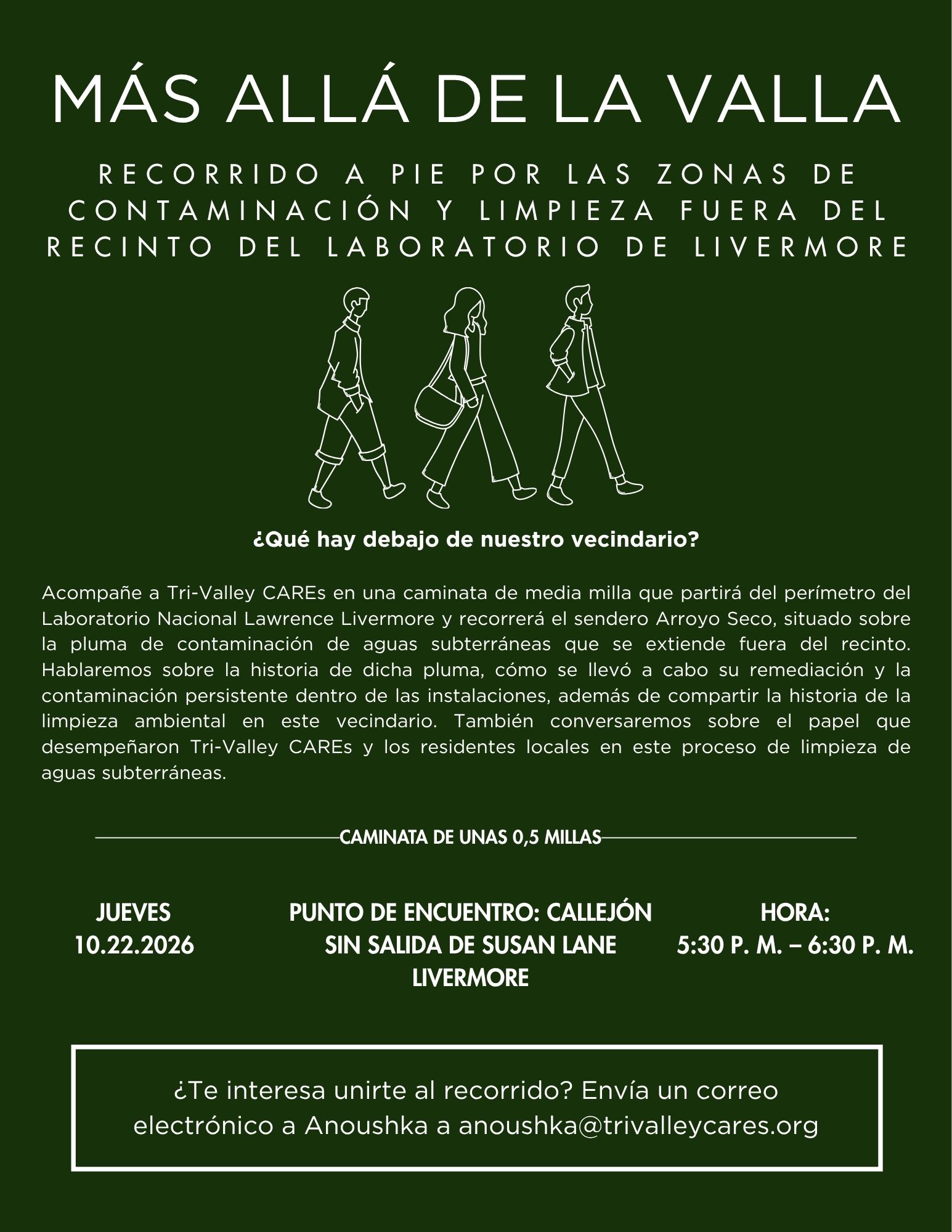 Más Allá de la Cerca: Acompañe a Tri-Valley CAREs en un Recorrido a Pie Para Conocer la Contaminación Fuera del Recinto del Laboratorio de Livermore y las Labores de Limpieza